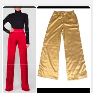 Anthropologie Gold Metallic Wide Leg Stretch Pants